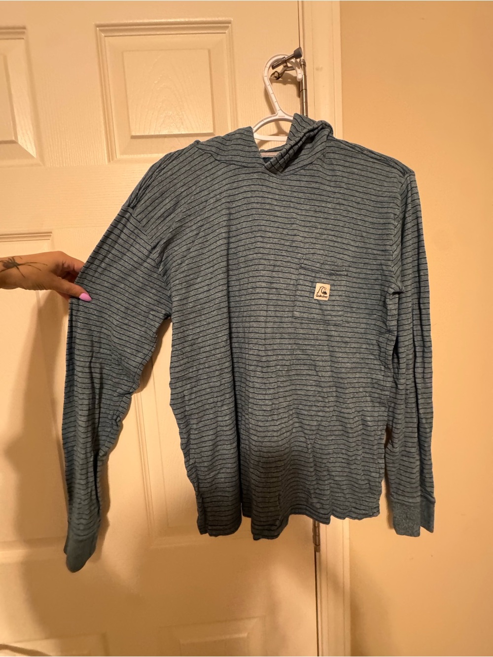 Quiksilver Blue Striped Hooded Long-Sleeve Shirt